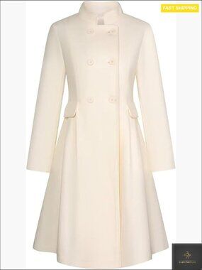 Wool Blend Swing Trench Coat Elegant Double Breasted A-Line Pea Coat